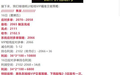 10月16日：短线VIP精准交易利润小结