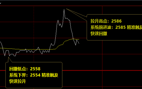 菜粕拉升高点：2586 精准触及前进波