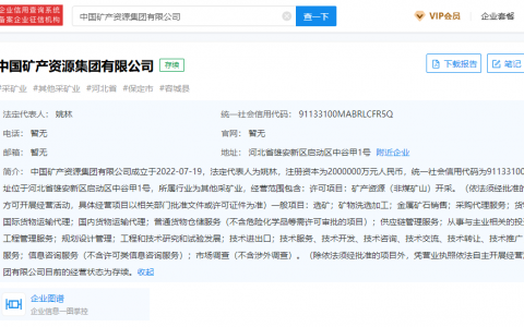 中国矿产资源集团成立，法定代表人为姚林