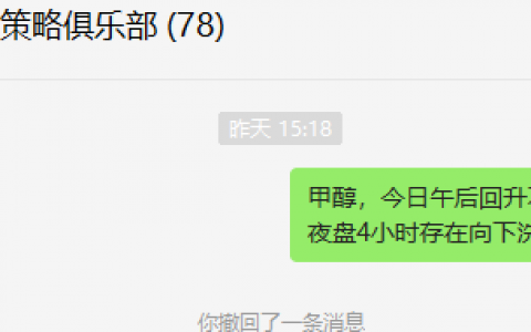 甲醇：4小时精准进入向下洗盘