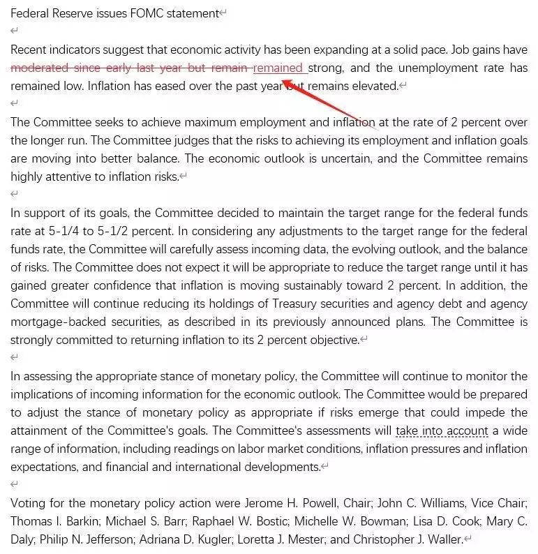 美联储利率决议：政策利率没变 点阵图降息路径稍稍抬高