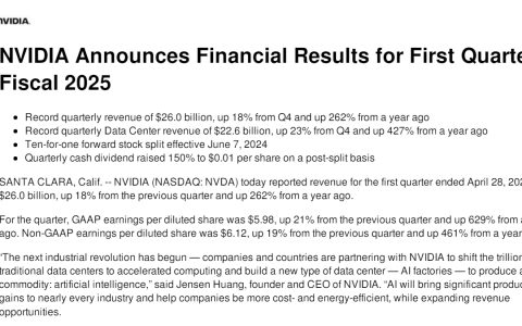 英伟达Q1营收、利润，以及Q2指引全面超越市场预期