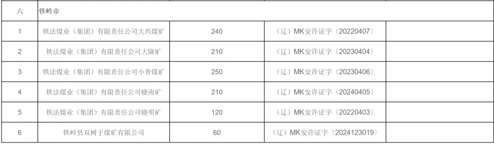 6月底辽宁省在籍煤矿29处 产能3755万吨/年