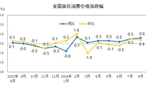 2024年8月份CPI价格同比上涨0.6%