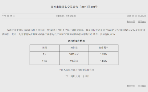 央行下调14天期逆回购利率至1.85%