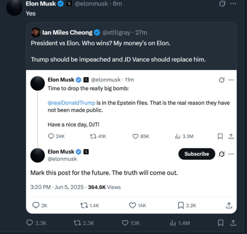 马斯克：特朗普应该被弹劾