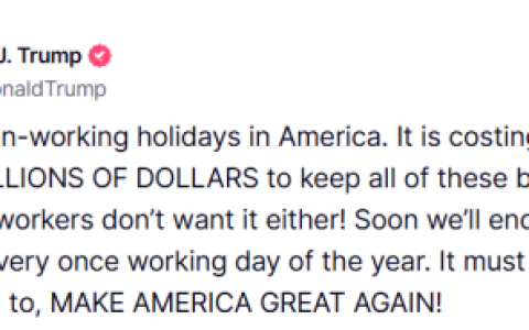 特朗普抱怨美国假期太多：要伟大 少放假