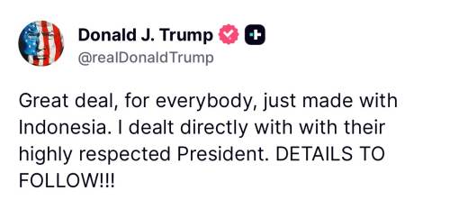 特朗普：与印尼达成对各方都好的协议
