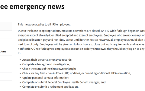 美国国税局宣布近半数员工被迫停薪停职